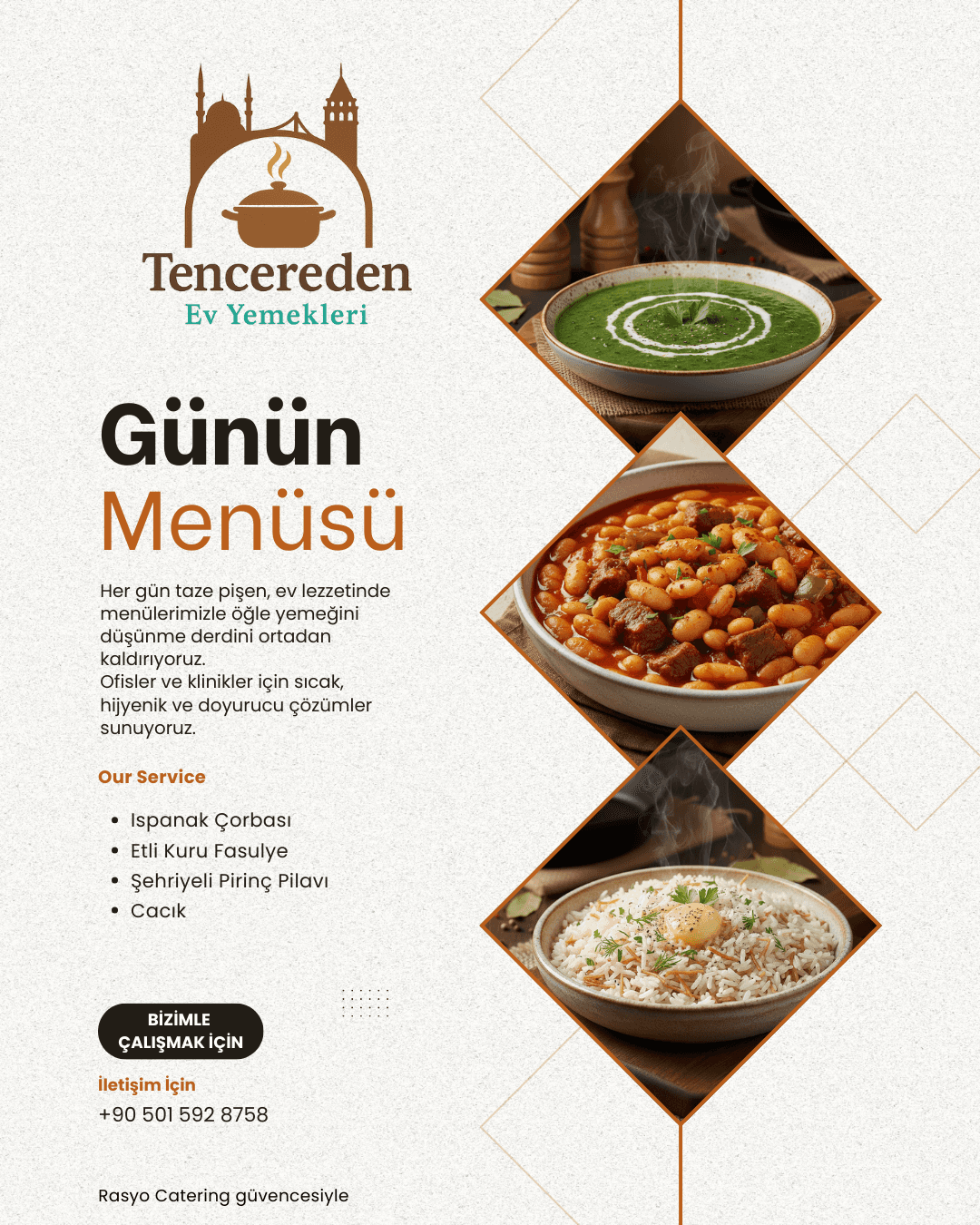 Ispanak Çorbası, Etli Kuru Fasulye, Şehriyeli Pilav